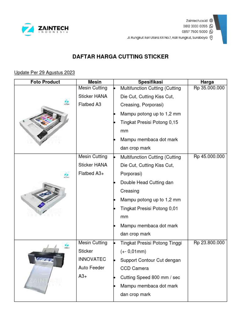 Harga Mesin Cutting Sticker 2023 | PDF | Photography Equipment | Imaging