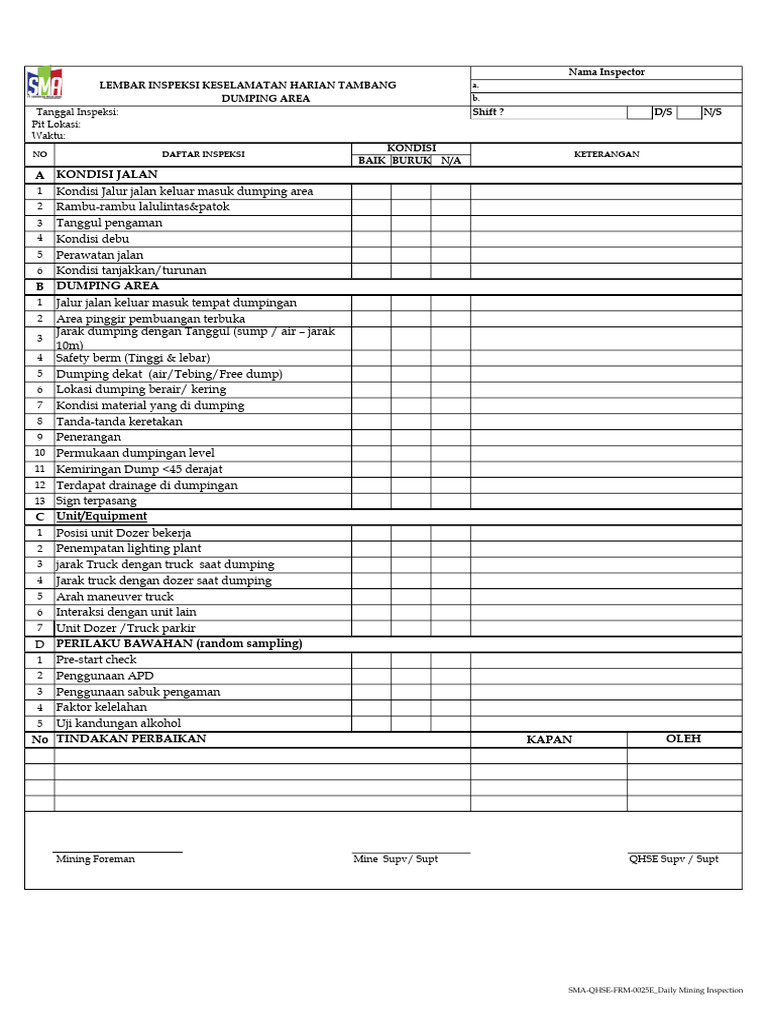 Inspeksi Keselamatan Dumping Area | PDF