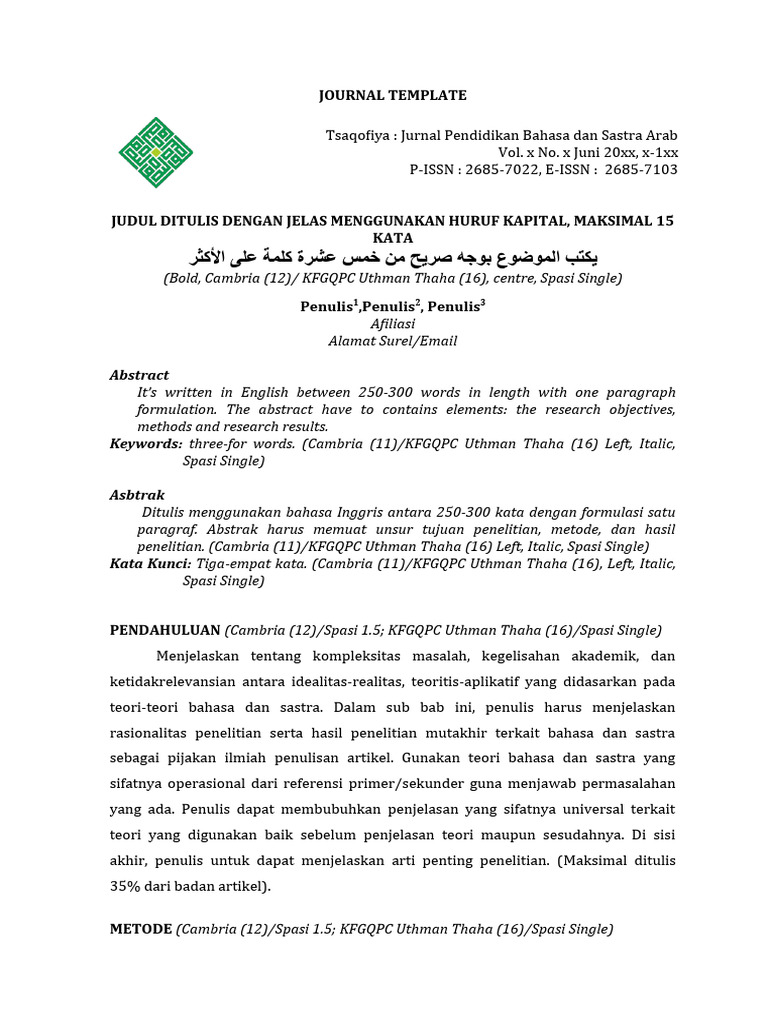 TEMPLATE JURNAL PENDIDIKAN ARAB | PDF | Seni & Disiplin Bahasa | Kajian ...