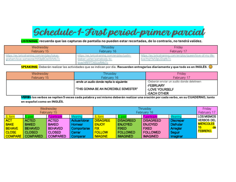 Actividades del Primer Parcial de Inglés | PDF