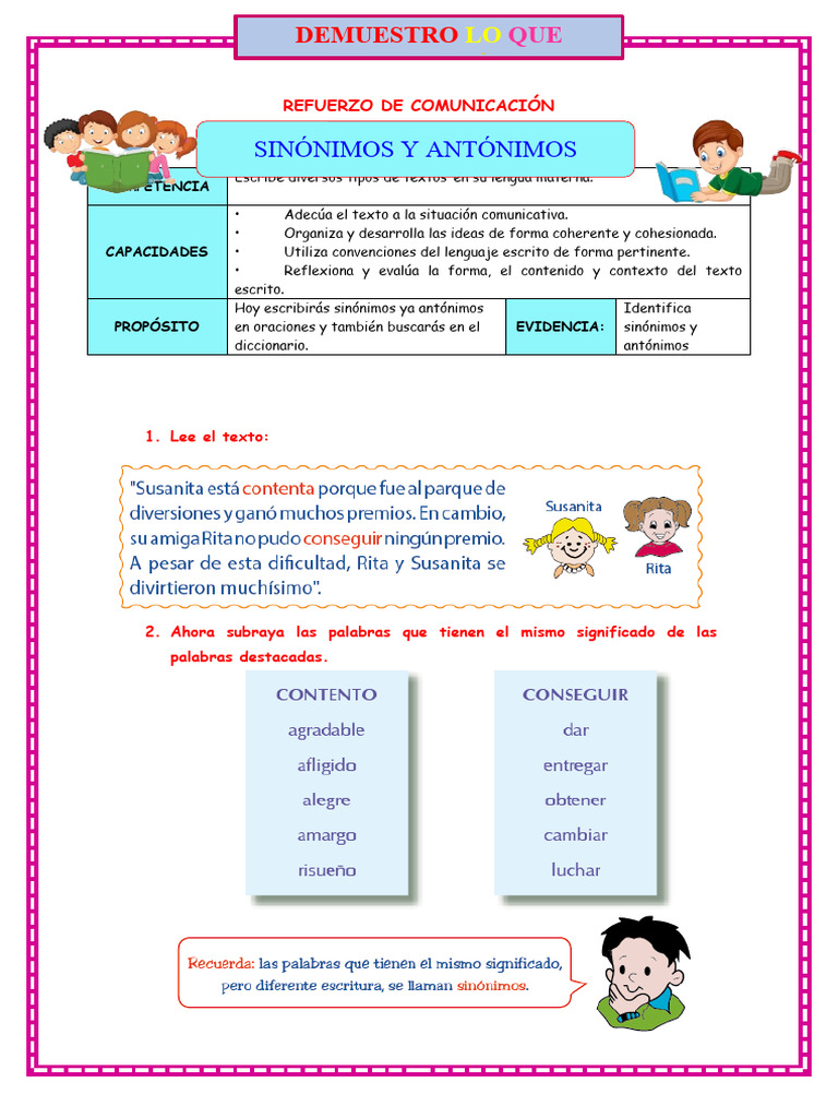 Ficha de Refuerzo Comu Sinónimos y Antonimos | PDF