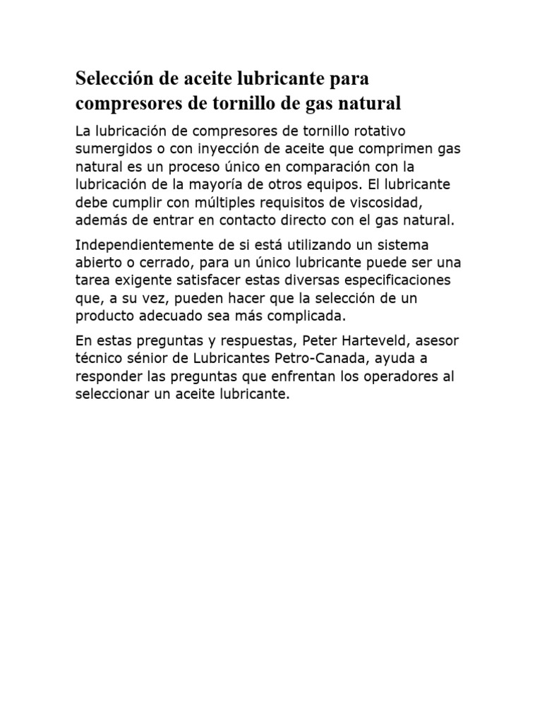 Aceite Lubricante para Compresores de Gas | PDF | Negocios | Informática