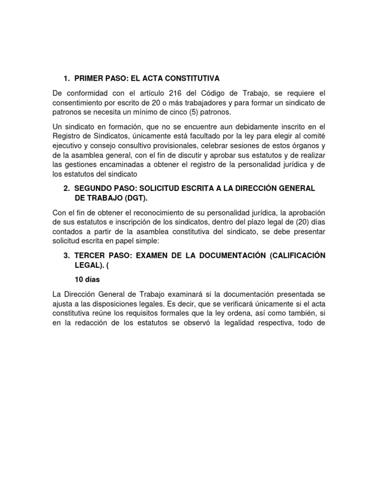Pasos para Crear un Sindicato Legalmente | PDF | Sindicato | Justicia