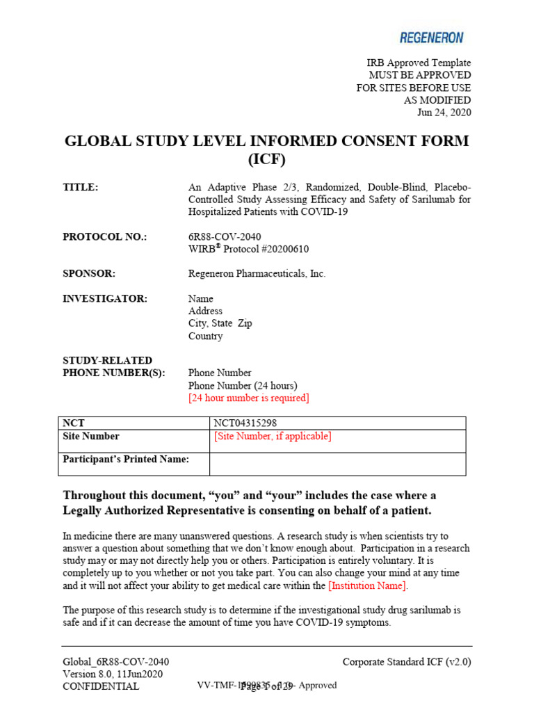 ICF Template PDF Platelet Informed Consent