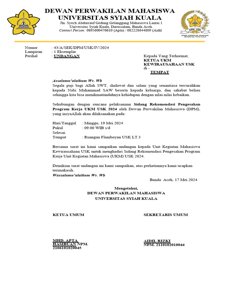 Surat Undangan Ukm Kewirausahaan | PDF