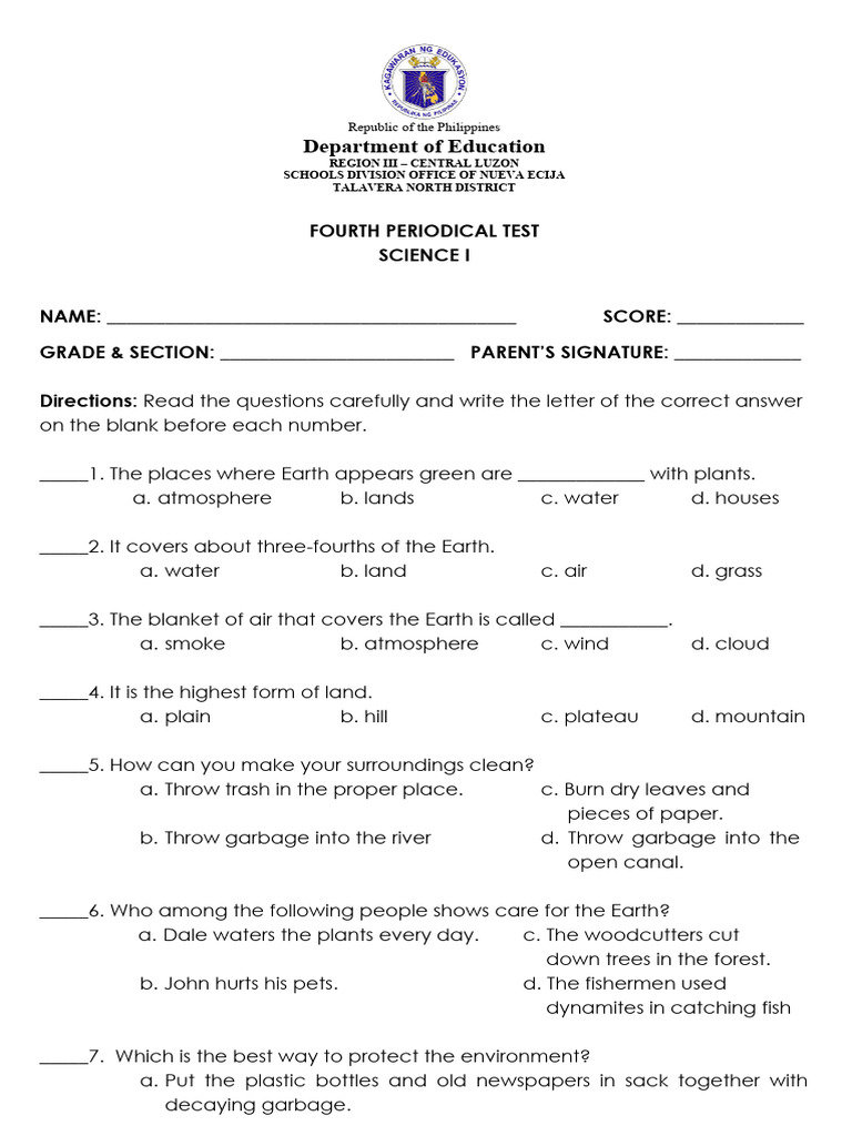 Grade 4 Science Periodical Test | PDF | Sky | Weather