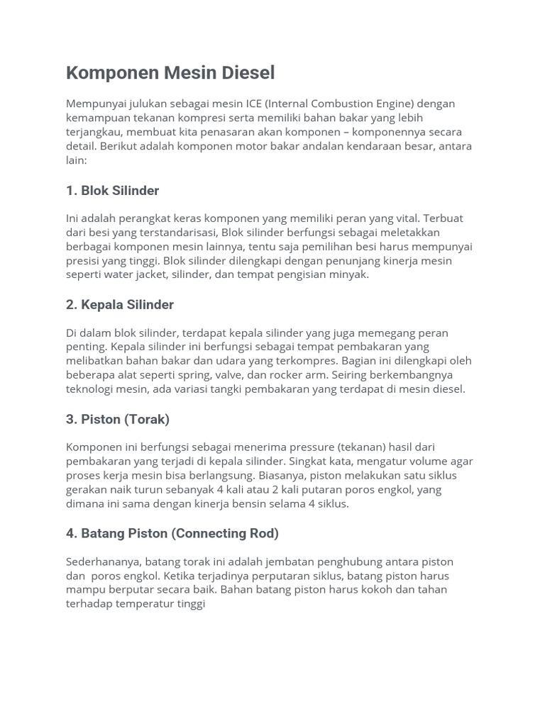 Pengertian Komponen Mesin Diesel Pdf