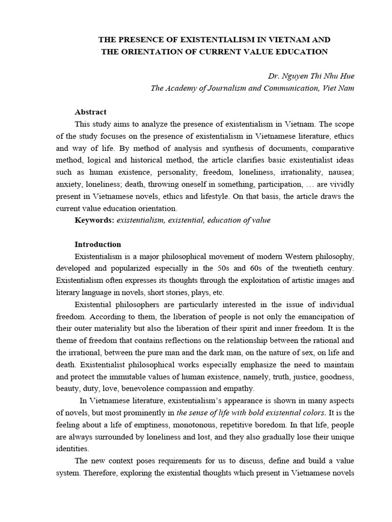 Existentialism's Impact on Vietnamese Values | PDF | Existentialism ...