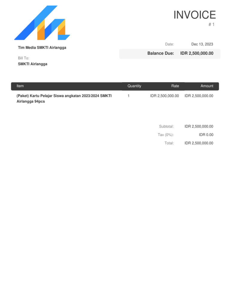 Invoice for Student ID Cards 2023/2024 | PDF