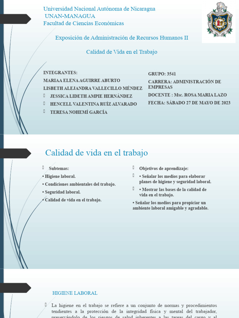 Calidad de Vida | PDF | Seguridad y salud ocupacional | Calidad (comercial)