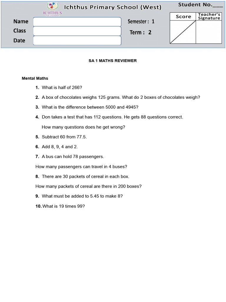 Grade 6 Maths Reviewer Questions | PDF | Area | Elementary Mathematics