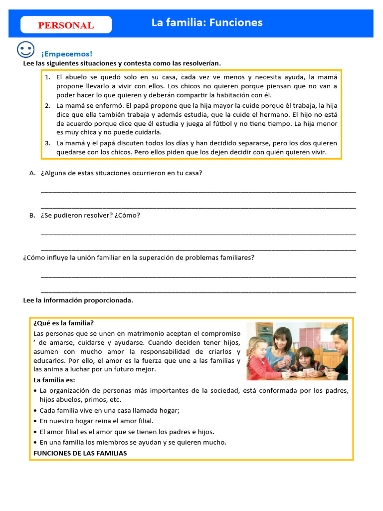 D1 A2 FICHA PS. La familia Funciones | PDF | Familia | Amor