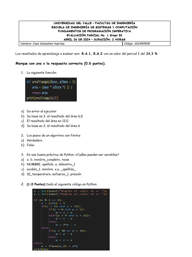 Evaluación Parcial de Programación 2024 | PDF | Python (lenguaje de ...