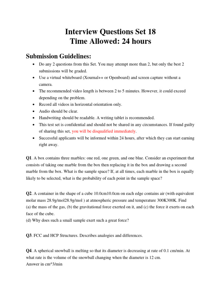 Interview Questions Set 18 Guidelines | PDF | Physical Quantities