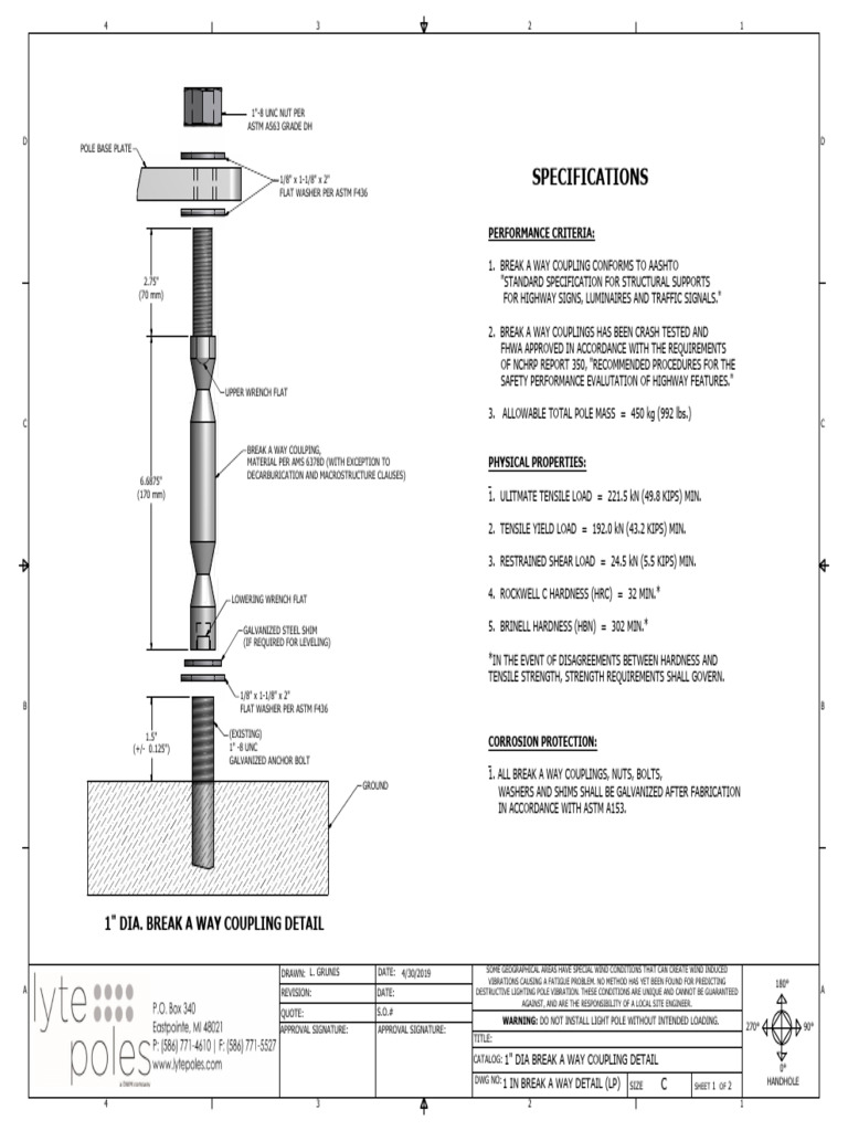 Breakaway Coupling Details for Light Poles | PDF | Screw | Hardness