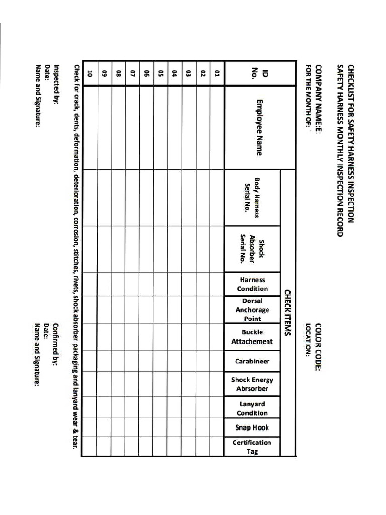 Safety Harness Monthly Inspection PDF | PDF