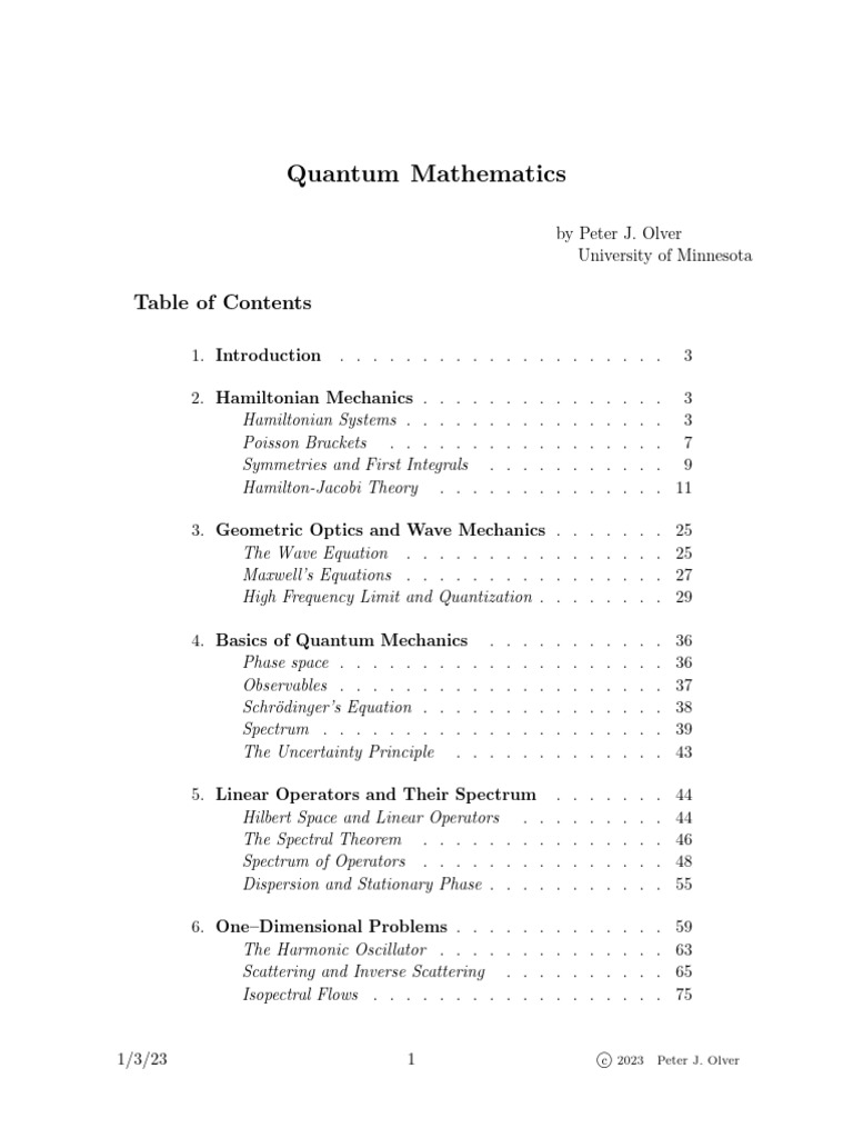 Quantum Mechanics Mathematical Overview | PDF | Hamiltonian Mechanics ...