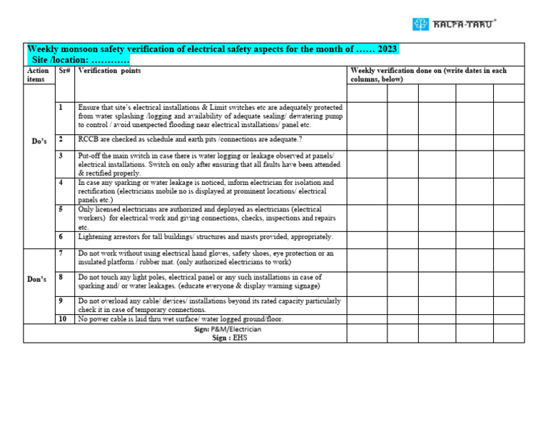 Monsoon Electrical Safety Guidelines | PDF