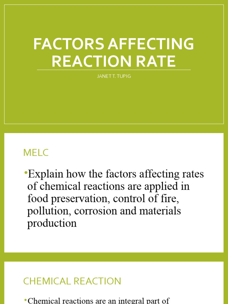 Factors Influencing Chemical Reaction Rates | PDF | Reaction Rate ...