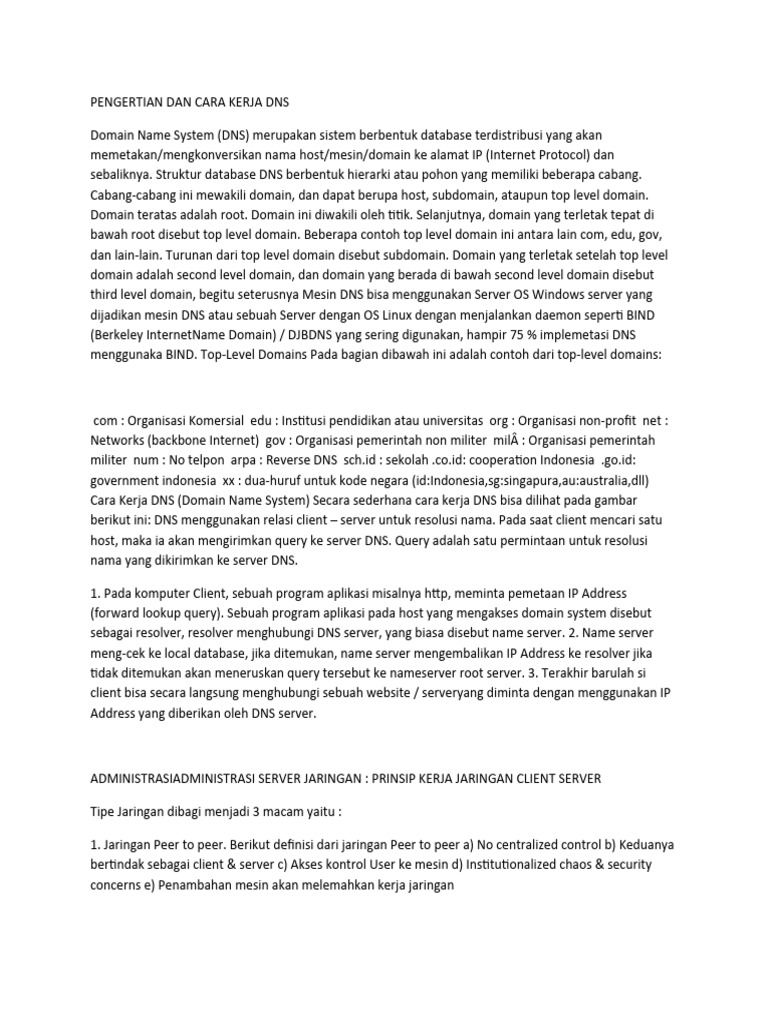 Pengertian Dan Cara Kerja Dns Pdf
