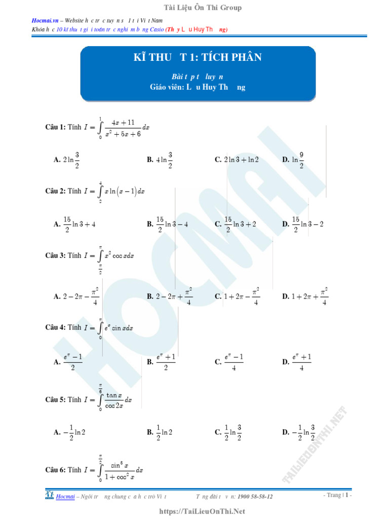 01 BTTL DA KT1 Tich Phan | PDF