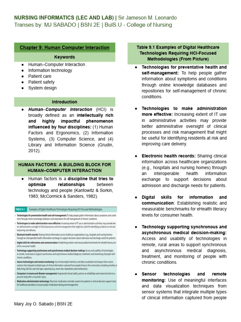 Informatics Chap 9 Human Computer Interaction - MJSabado | PDF ...