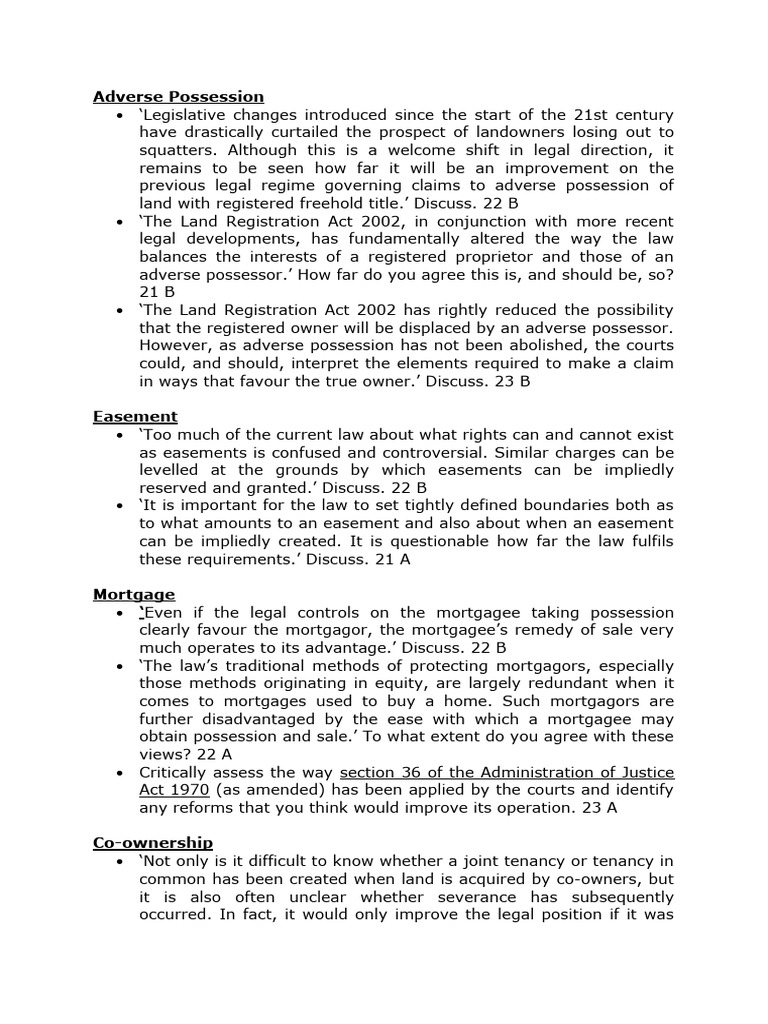 Adverse Possession and Land Law Changes | PDF | Concurrent Estate ...