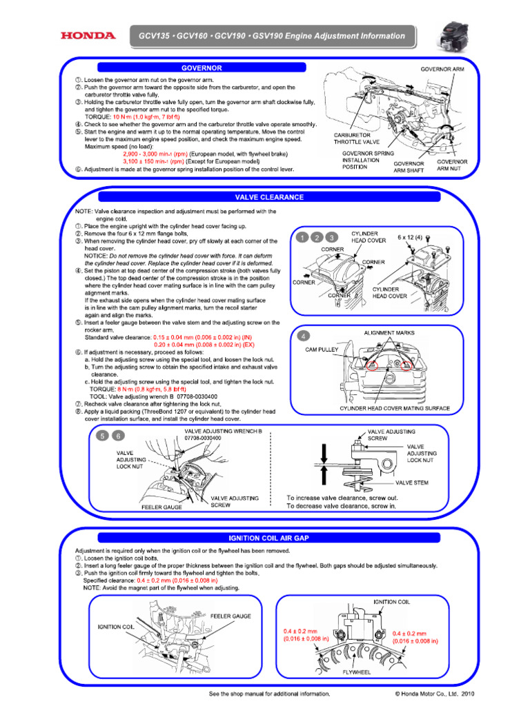 Honda GCV190 Valve Adjustment Guide | PDF