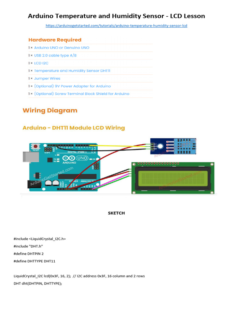 Arduino Temperature and Humidity Sensor LCD | PDF