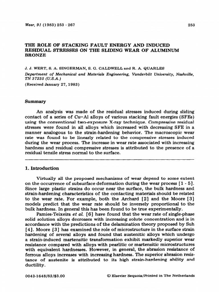 Stacking Fault Energy and Wear in Aluminum Bronze | PDF | Wear | Stress ...