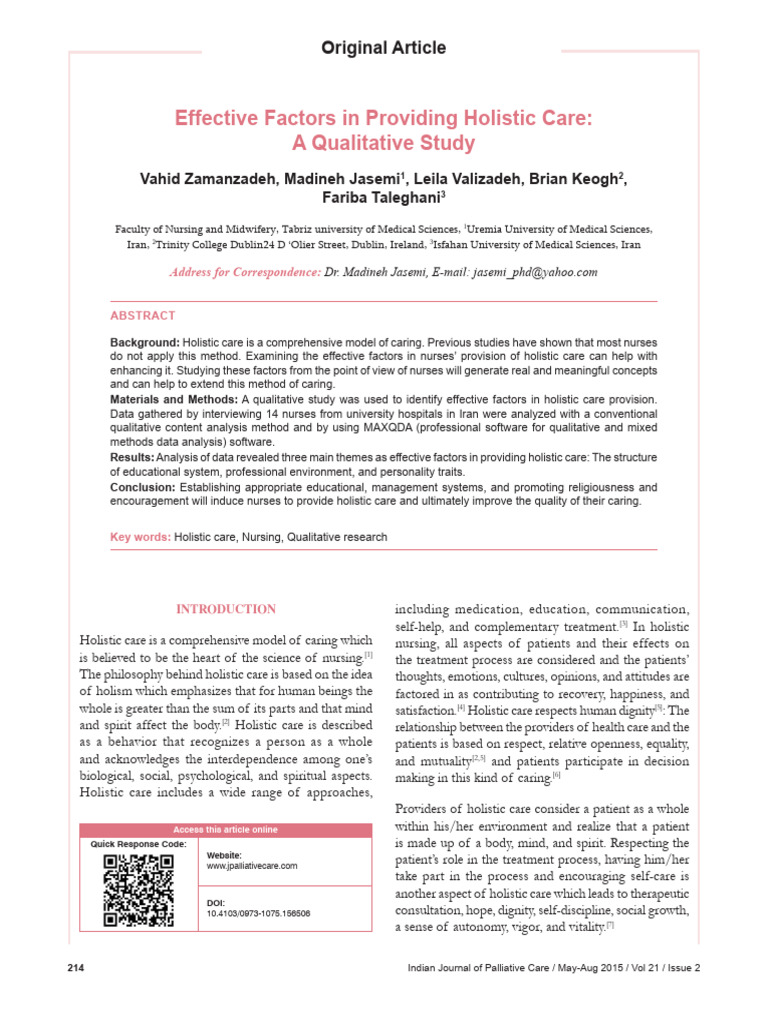 Factors Influencing Holistic Nursing Care | PDF | Nursing | Holism