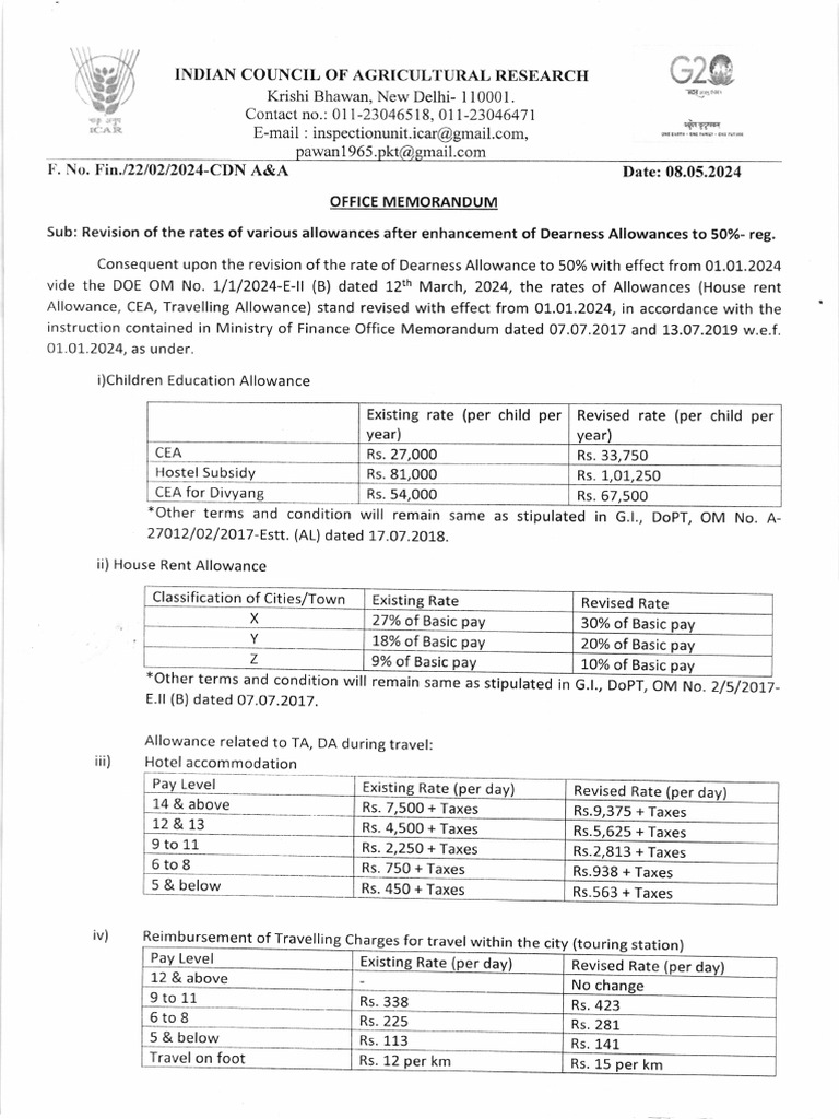 Revised Allowances Post DA Increase | PDF | Economies