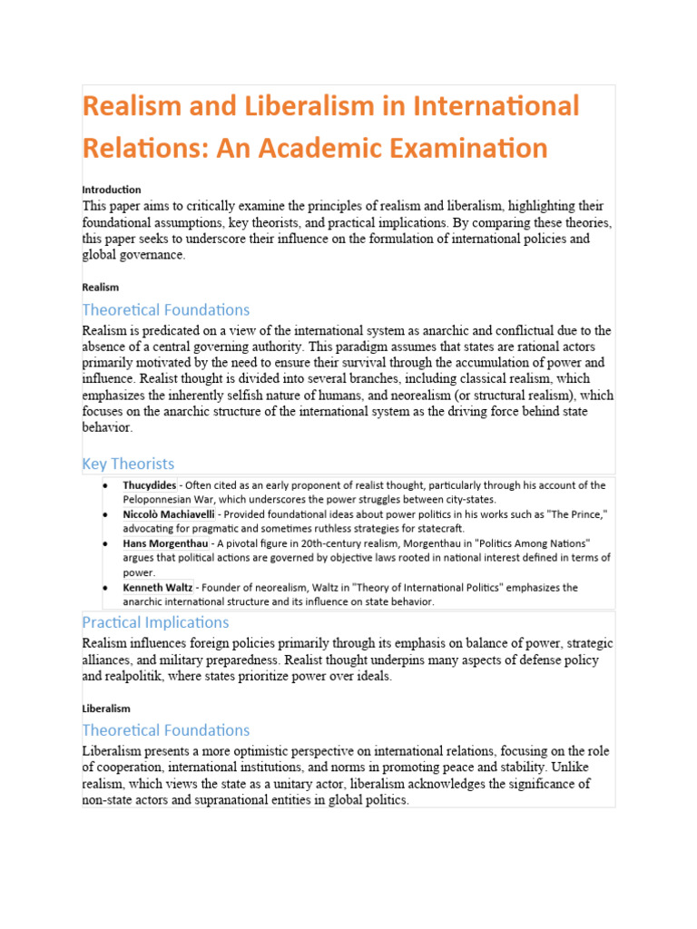 Realism And Liberalism Download Free Pdf Liberal Arts Education