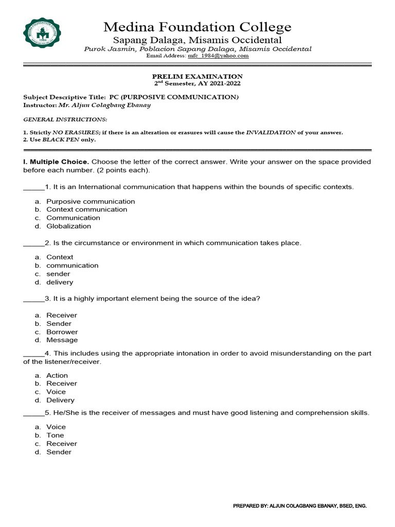 Prelim exam in pc download free pdf communication linguistics
