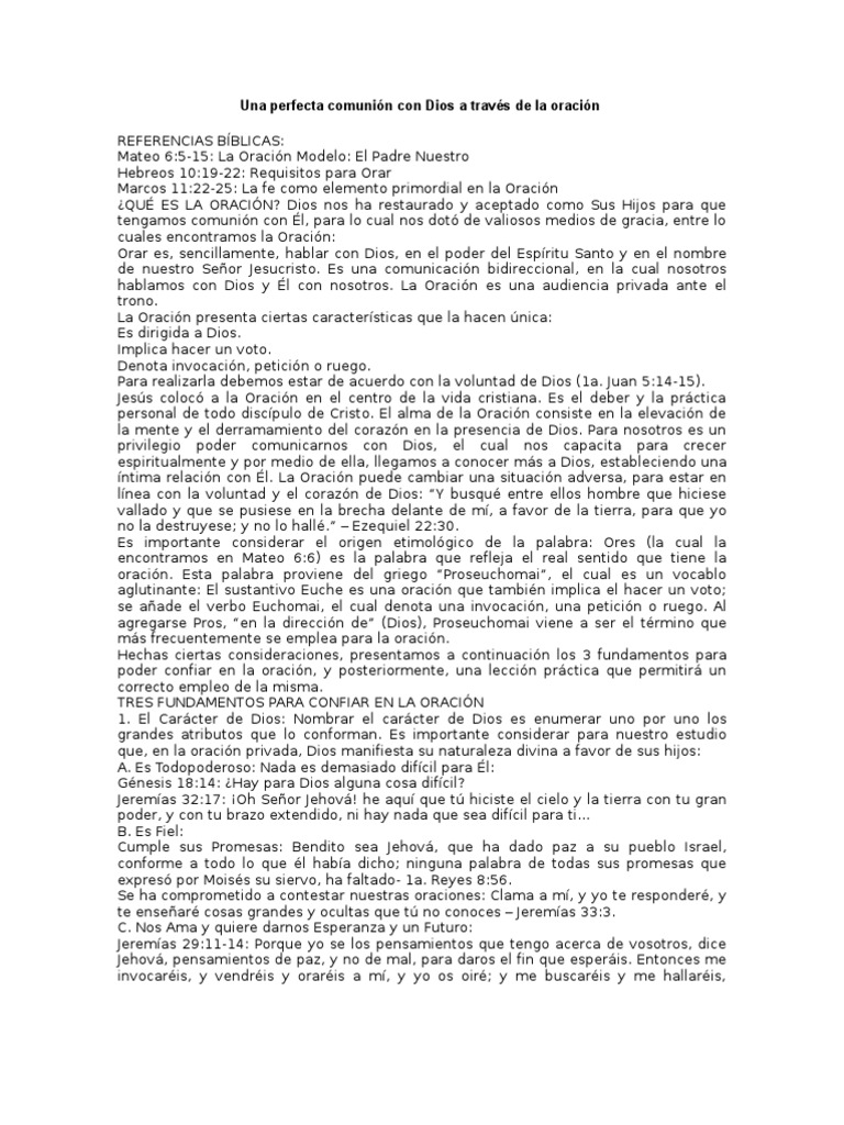 Una Perfecta Comunión Con Dios A Través de La Oración | PDF | Oración ...