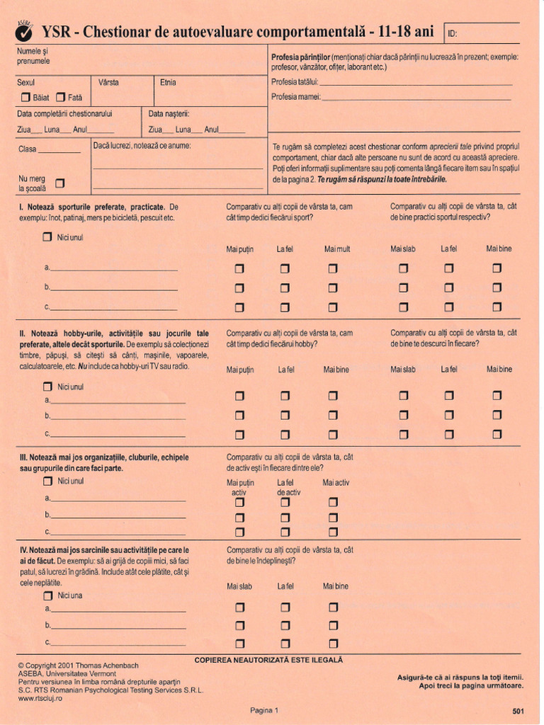 YSR ASEBA Test - 20240207 - 0001 | PDF