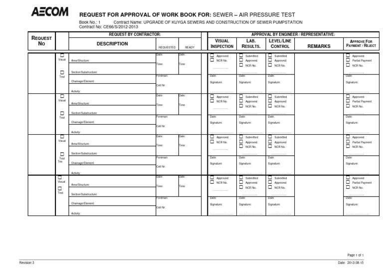 Sewer Air Pressure Test Approval Request | PDF