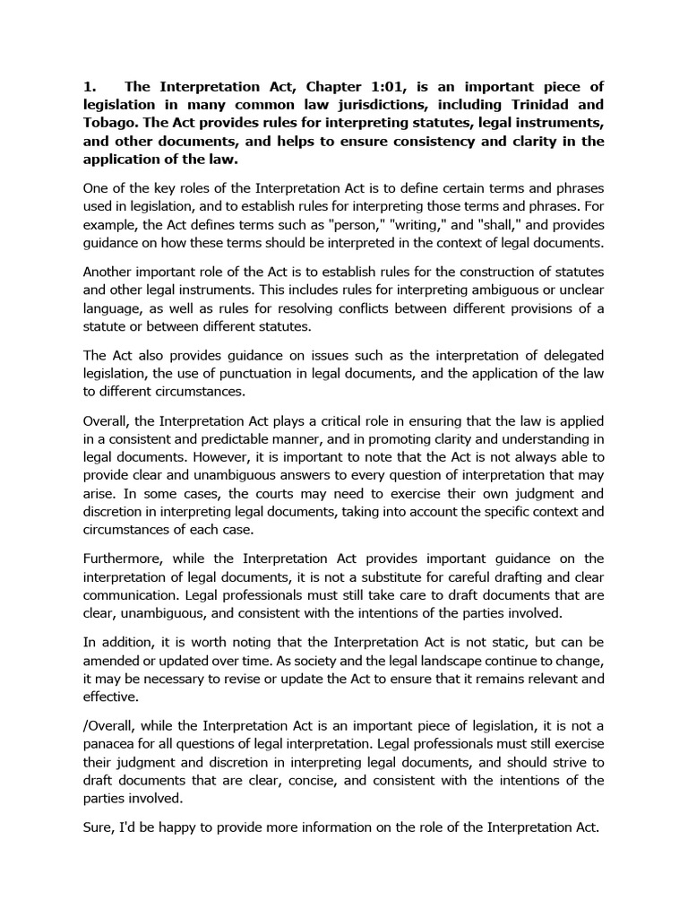 Interpretation Of Legislation Act
