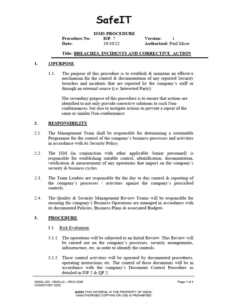 Incident Management and Corrective Actions | PDF | Audit | Business