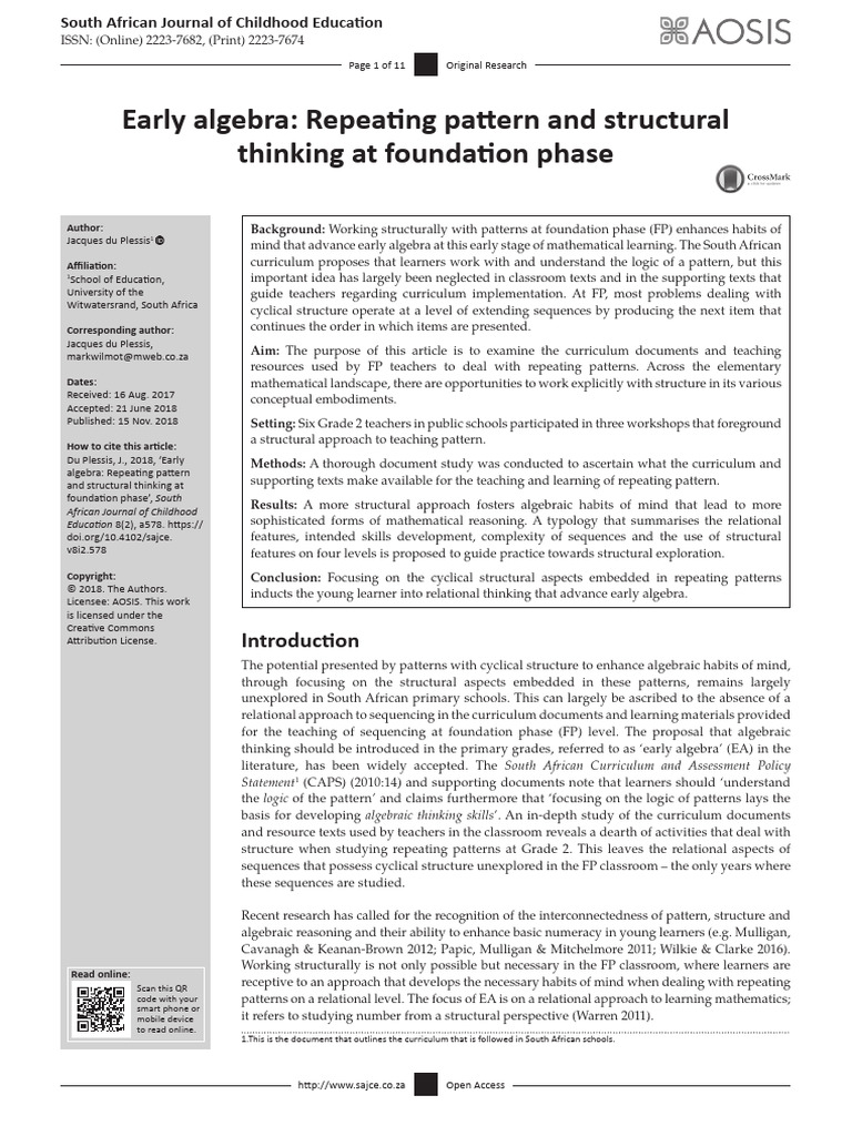 Early Algebra Repeating Pattern and Structural THINKING AT FOUNDATION ...