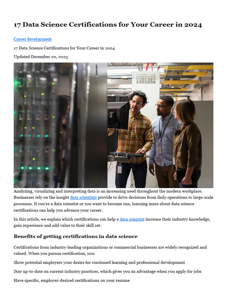 Top Data Science Certifications for 2024 | PDF | Data Science | Sas ...