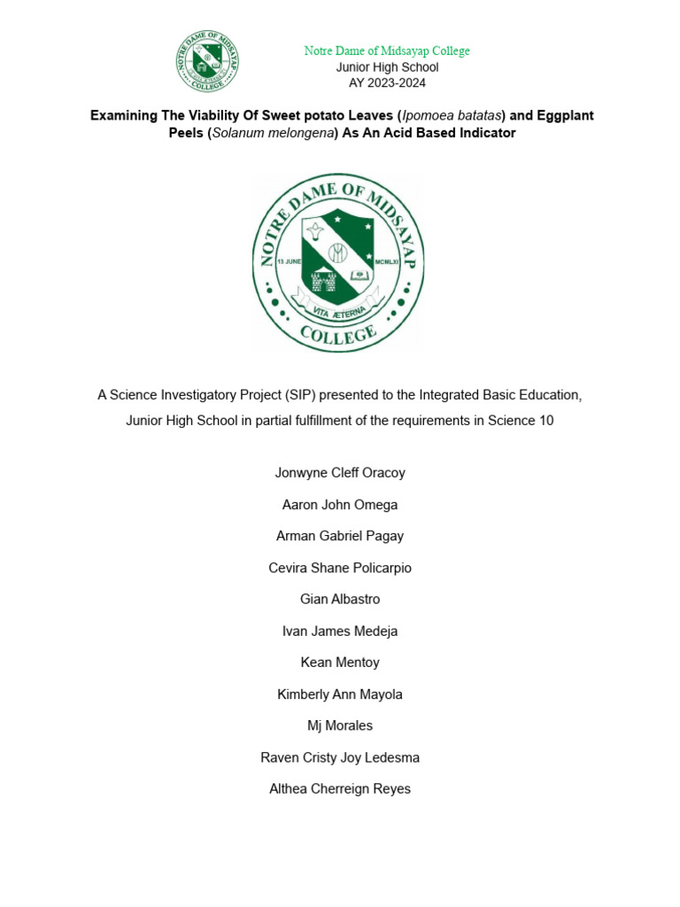 (SIP) Examining The Viability of Sweet Potato Leaves and Eggplant Peels