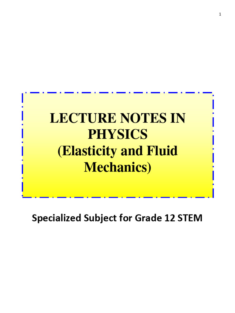 Lecture Notes In Elasticity Pressure 2024 Pdf Buoyancy Elasticity