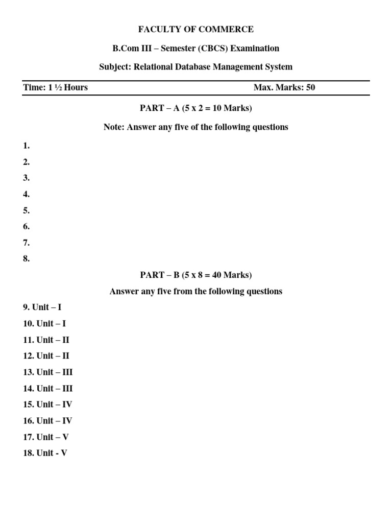 RDBMS Model Paper | PDF