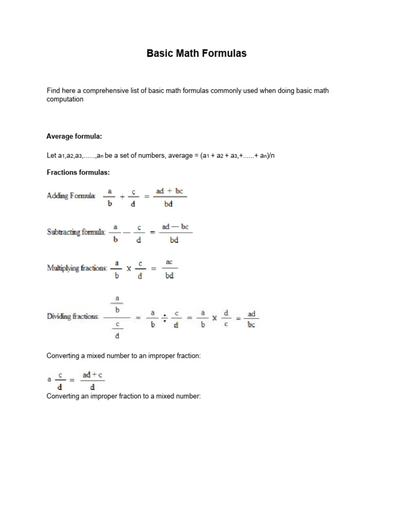 Basic-Math-Formulas in Learning Math | PDF | Area | Percentage