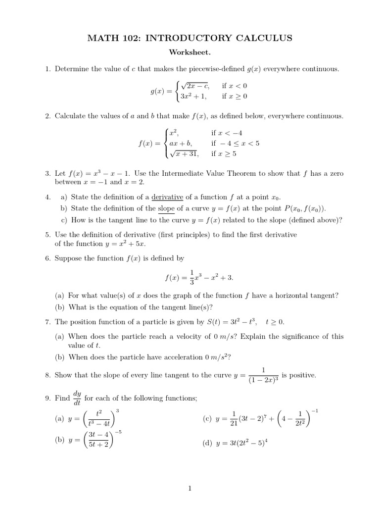 Math 102 Worksheet1 | PDF