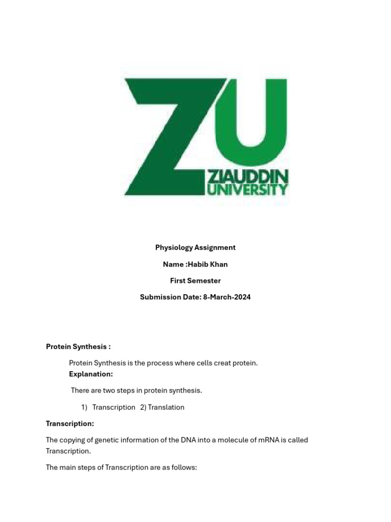 Physiology Assignment Pdf Mitosis Translation Biology