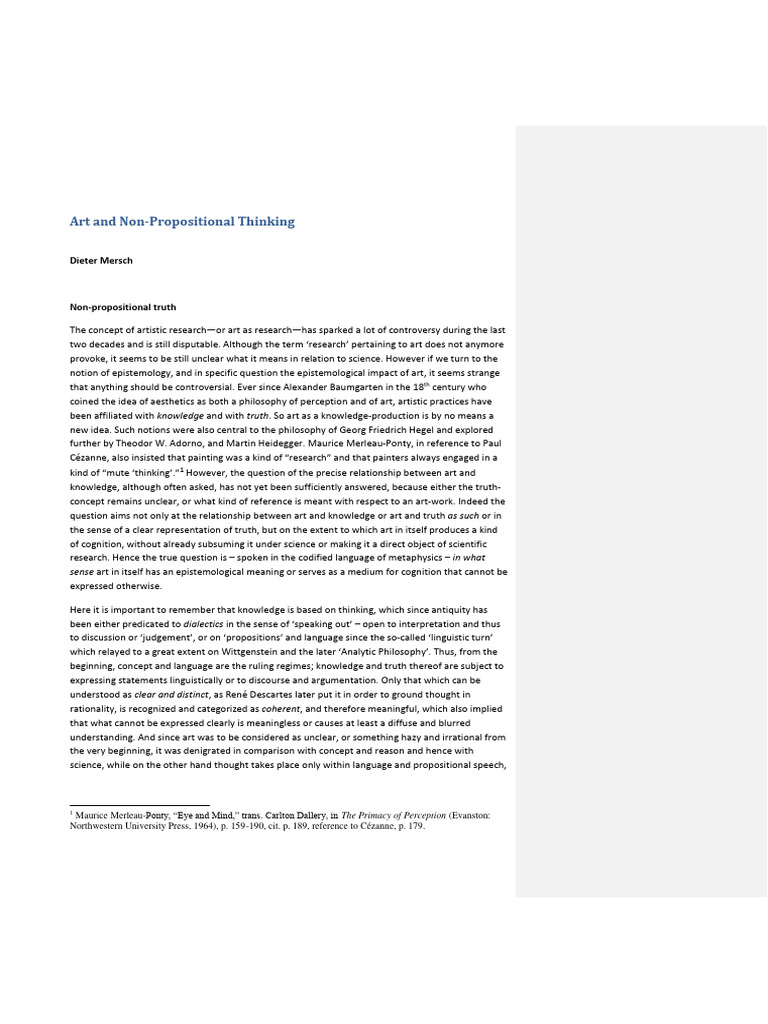 Art - and - Non - Propositional - Thinking Dieter - Mersch | PDF ...