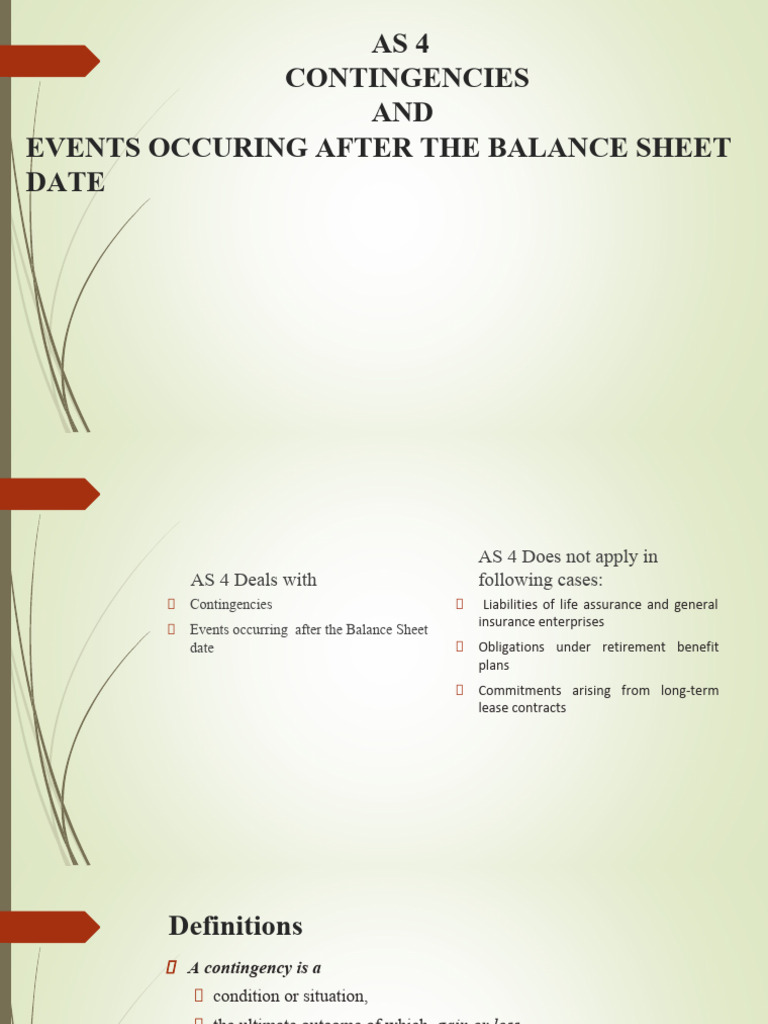 AS4 Contingencies AND Events Occuring After The Balance Sheet Date ...