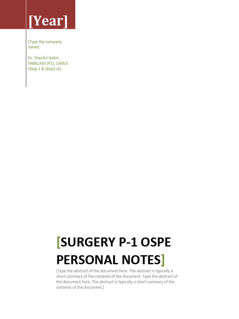 Surgery P-1 Ospe Personal Notes | PDF | Arm | Elbow